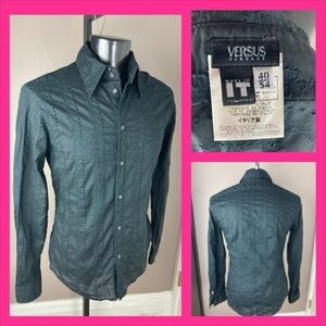 Versus Versace Black Cotton Eyelet Embroidered Shirt